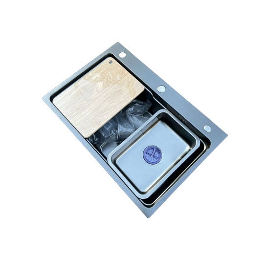 Chậu rửa chén 1 hộc lớn nano  AVH 6846-I2-N (Inox 201) (tráng nano đen)