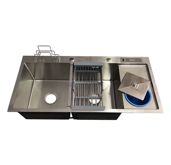 Chậu rửa chén Handmade 2 hộc 1 cánh AVH 10048-I2-PK (Inox 201) (gắn phụ kiện)