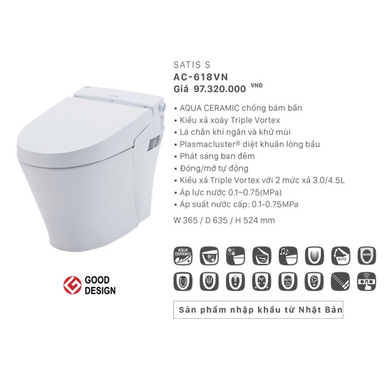 Bồn cầu điện tử thông minh AC-618VN (Men AQUA CERAMIC)