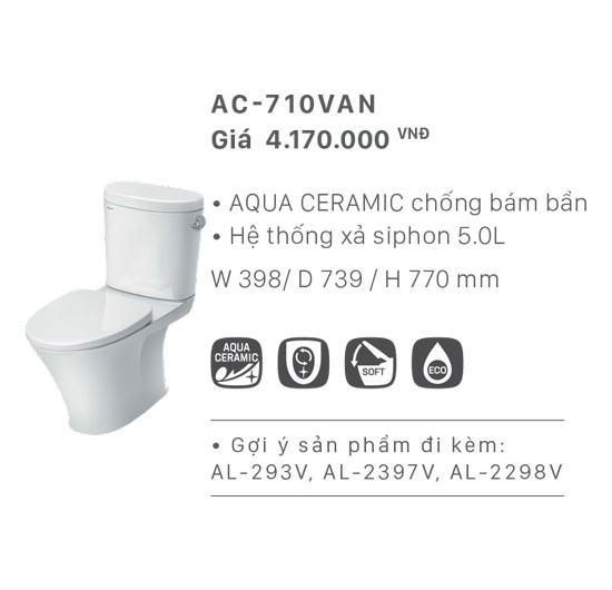 Bồn cầu Inax 2 khối AC-710VAN (Men AQUA CERAMIC)