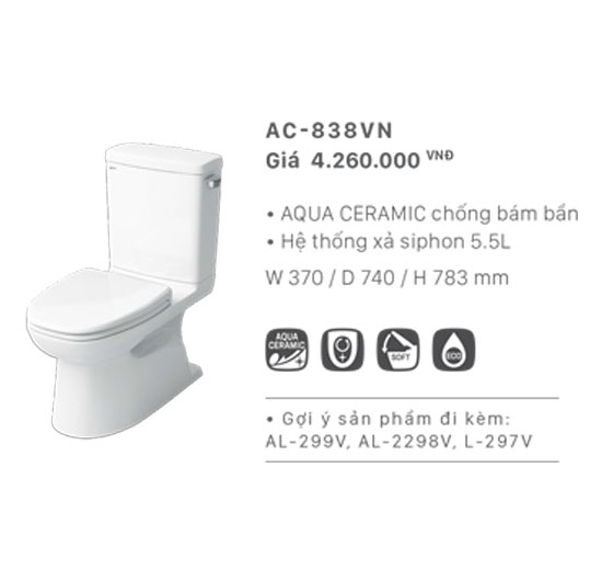 Bồn cầu Inax 2 khối AC-838VN (Men AQUA CERAMIC)
