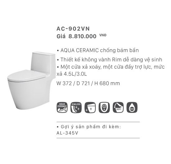 Bồn cầu Inax 1 khối AC-902VN (Men AQUA CERAMIC)
