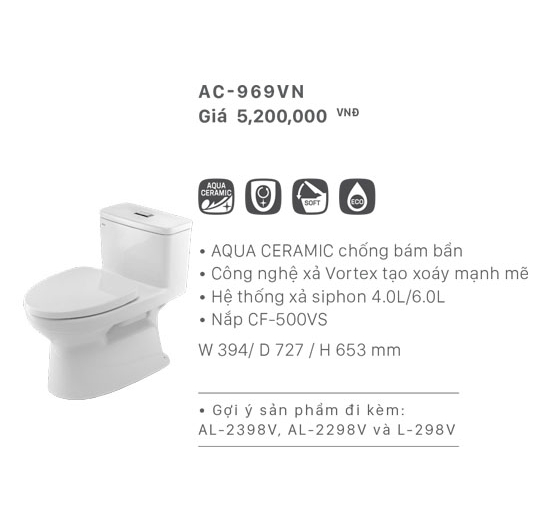 Bồn cầu Inax 1 khối AC-969VN (Men AQUA CERAMIC)
