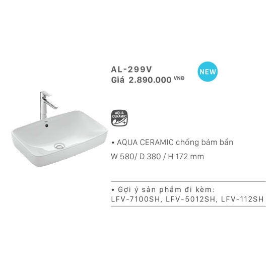 Chậu rửa mặt Lavabo đặt bàn Inax AL-299V (Men AQUA CERAMIC)