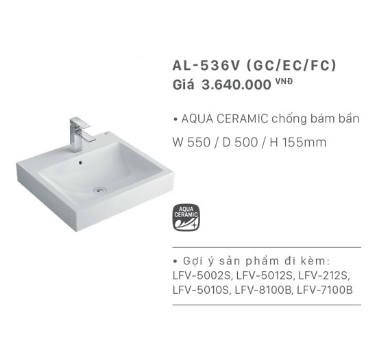 Chậu rửa mặt Lavabo đặt bàn Inax AL-536V (Men AQUA CERAMIC)