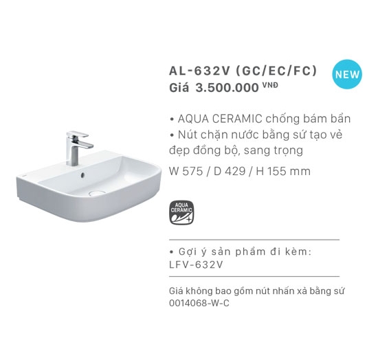 Chậu rửa mặt Lavabo đặt bàn Inax AL-632V (Men AQUA CERAMIC)