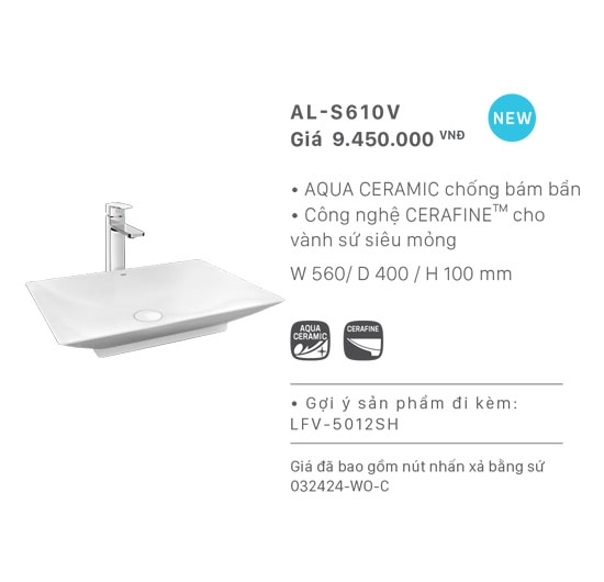 Chậu rửa mặt Lavabo đặt bàn Inax AL-S610V (Men AQUA CERAMIC)