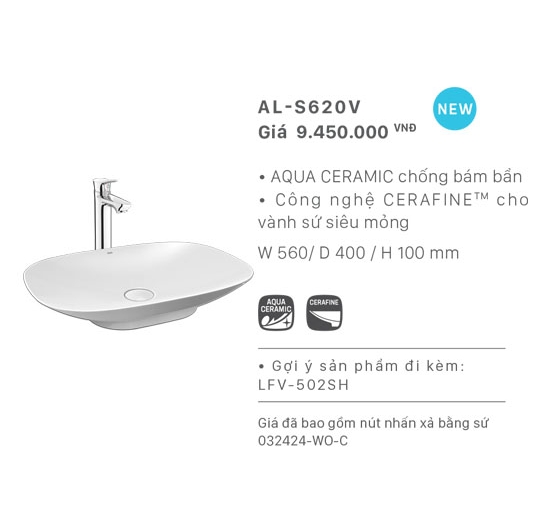 Chậu rửa mặt Lavabo đặt bàn Inax AL-S620V (Men AQUA CERAMIC)
