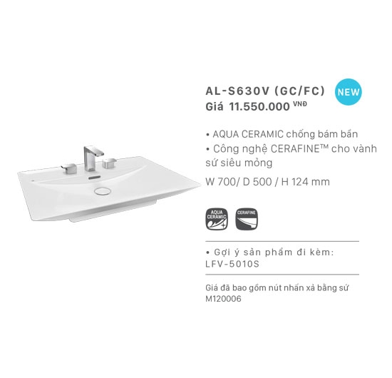Chậu rửa mặt Lavabo đặt bàn Inax AL-S630V (Men AQUA CERAMIC)