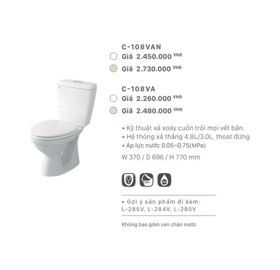 Bồn cầu Inax 2 khối C-108VAN (Nắp rơi êm)