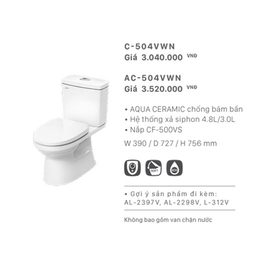 Bồn cầu Inax 2 khối C-504VWN 