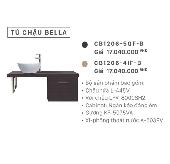 Bộ tủ chậu Lavabo Inax BELLA CB1206-5QF-B