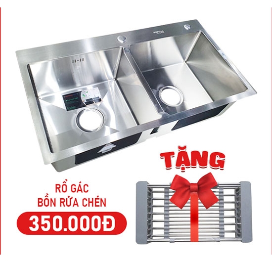 Chậu rửa chén 2 hộc đều Handmade Sơn Hà HM.X.2C.82.2.3 (Inox 304)