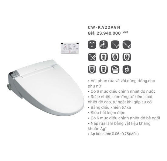 Nắp rửa điện tử bồn cầu Inax CW-KA22AVN