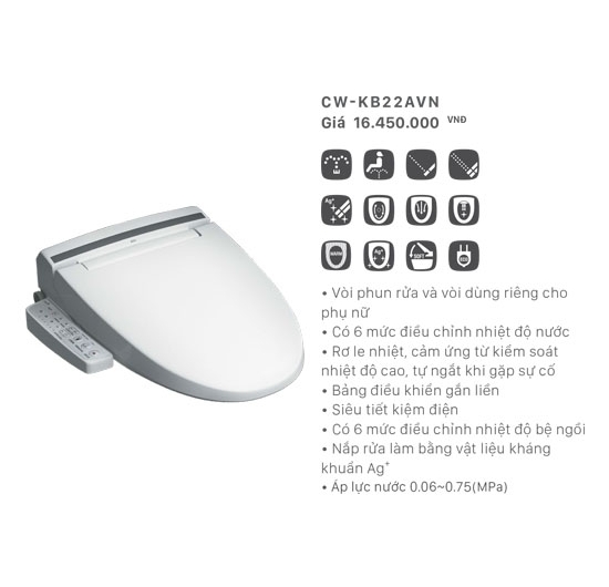 Nắp rửa điện tử bồn cầu Inax CW-KB22AVN