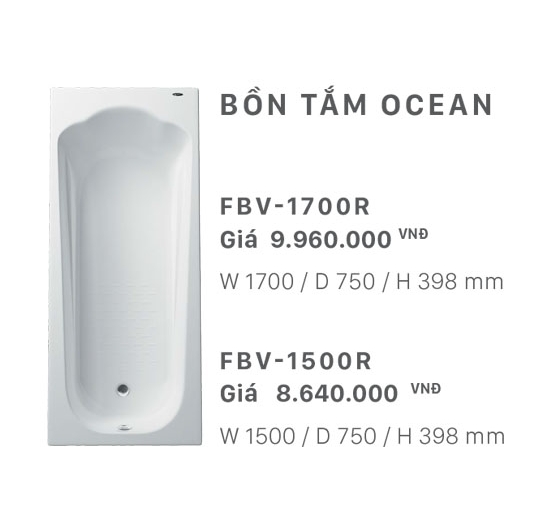 Bồn tắm yếm nằm Inax OCEAN FBV-1700R (Phải xây bệ)