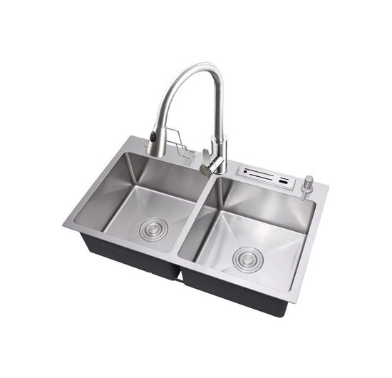 Chậu rửa chén Handmade 2 hộc đều AVH 8245-I2-PK (Inox 201) (gắn phụ kiện)