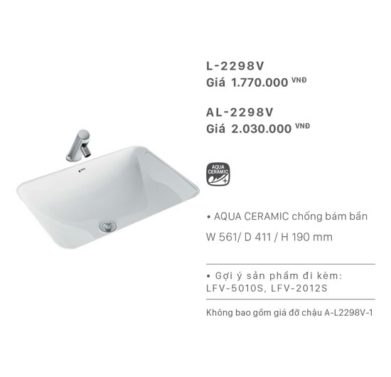 Chậu rửa mặt Lavabo âm bàn (âm mặt đá) Inax L-2298V