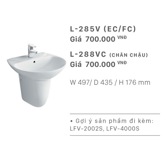 Chậu rửa mặt Lavabo Inax L-285V + chân treo L-288VC
