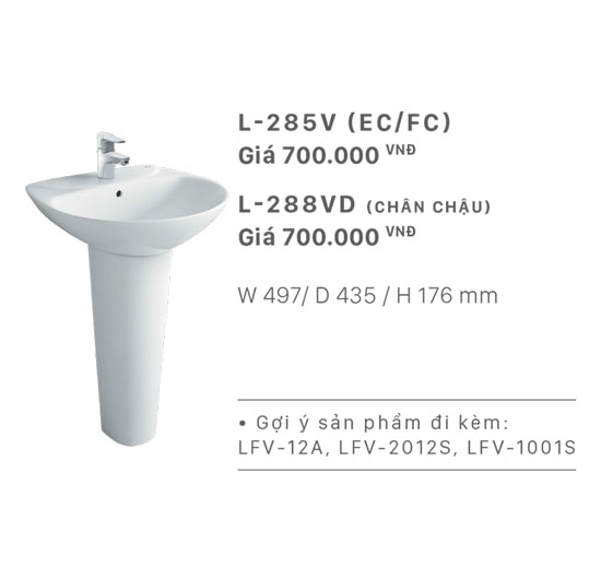 Chậu rửa mặt Lavabo Inax L-285V + chân dài L-288VD