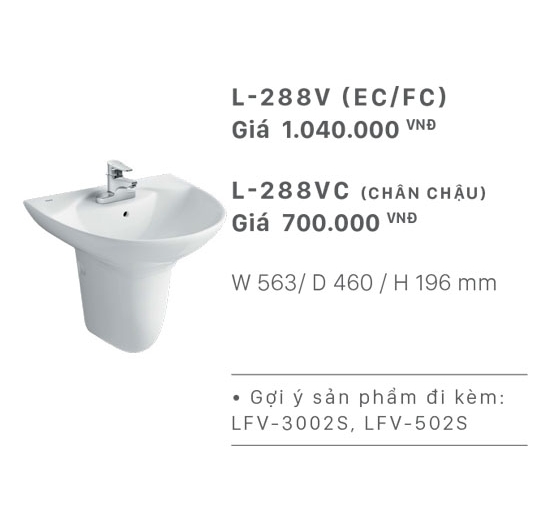 Chậu rửa mặt Lavabo Inax L-288V + chân dài L-288VC