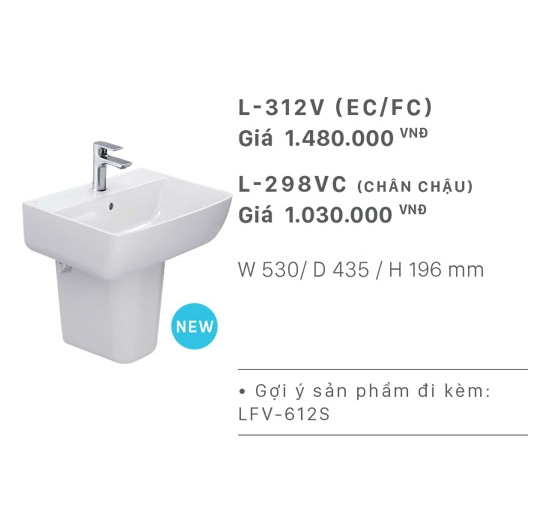 Chậu rửa mặt Lavabo Inax L-312V + L-298VC