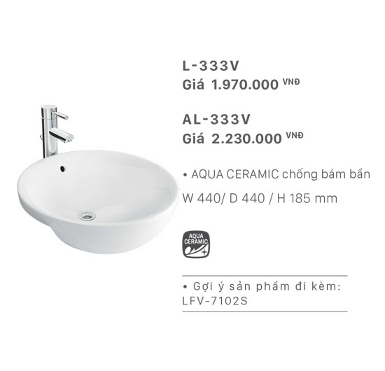 Chậu rửa mặt Lavabo bán âm bàn Inax L-333V