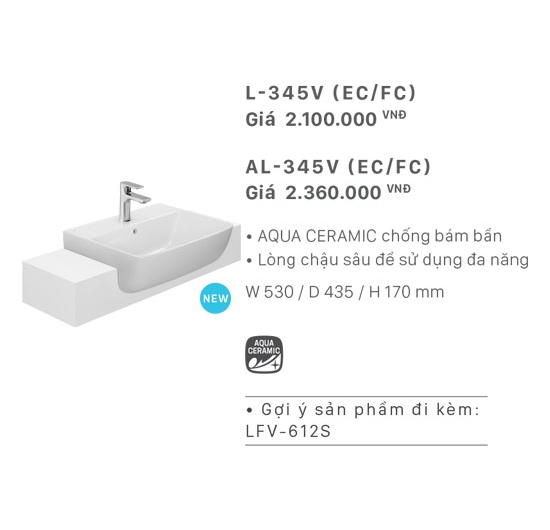 Chậu rửa mặt Lavabo bán âm bàn Inax L-345V
