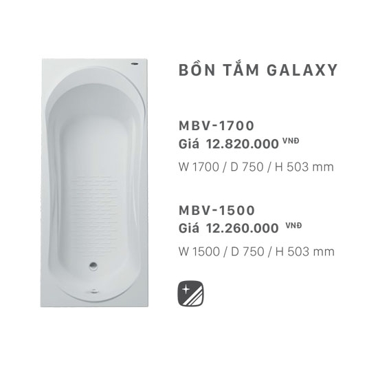 Bồn tắm yếm nằm Inax GALAXY MBV-1500 (Phải xây bệ)