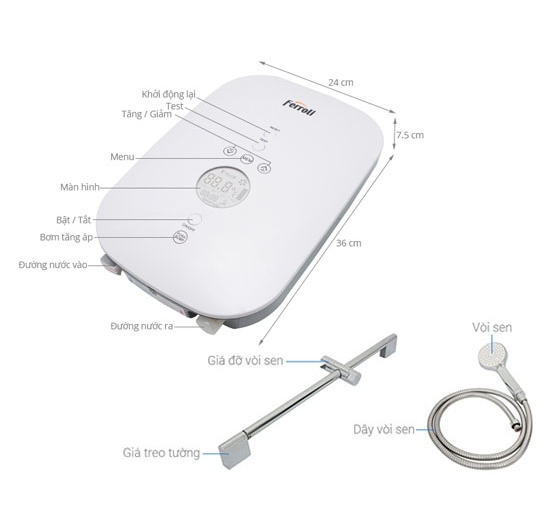 Máy nước nóng trực tiếp Ferroli DIVO SDP (Hiển thị nhiệt độ) (Có bơm)