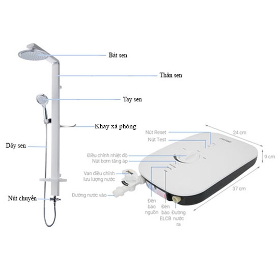Máy nước nóng trực tiếp Ferroli DIVO SFP (Cây sen) (Có bơm) 