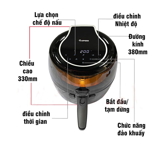 Nồi Chiên Không Dầu Rapido Inverter RAF6.5D LUX (6.5L) (1800W)  (Điều Khiển Điện Tử)